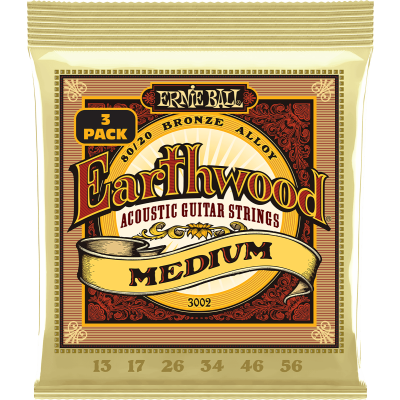 Ernie Ball 3002 Earthwood 80/20 bronze medium 13-56 strings - 3 pack