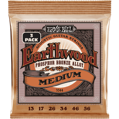 Ernie Ball 3544 Earthwood strings Phosphorus Bronze Medium 13-56 - Pack of 3