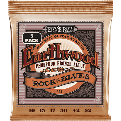 Ernie Ball 3551 Earthwood ropes Phosphorus Bronze Rock & Blues 10-52 - Pack of 3