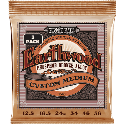 Ernie Ball 3543 Earthwood strings Phosphorus Bronze Custom Medium 12.5-56 - Pack of 3