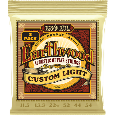 Ernie Ball 3007 Earthwood 80/20 strings Custom Light 11.5-54 - Pack of 3