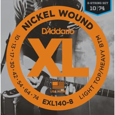 D'Addario EXL140-8 8-String Nickel Wound Electric Guitar Strings, Light Top/Heavy Bottom, 10-74