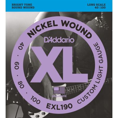 D'Addario EXL190 Nickel Wound Bass Guitar Strings, Custom Light, 40-100, Long Scale