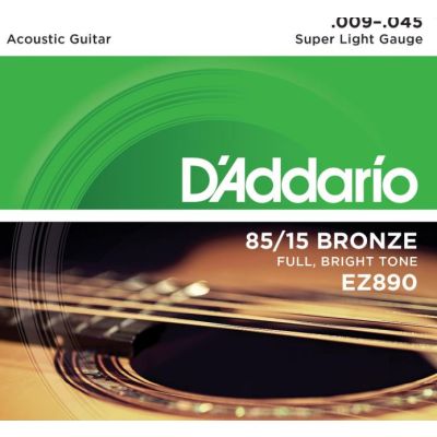D'Addario EZ890 85/15 Bronze Acoustic Guitar Strings, Super Light, 9-45
