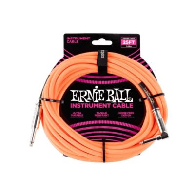 Ernie Ball 6067 Cables Instrument Gaine Tissee Jack/Jack Coudé7.62m Orange