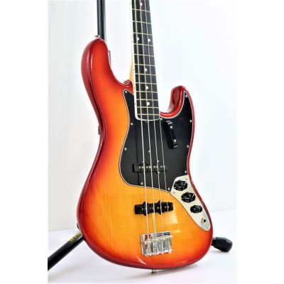 Fender Rarities Flame Ash Top Jazz Bass Red Burst - Guitarre Basse