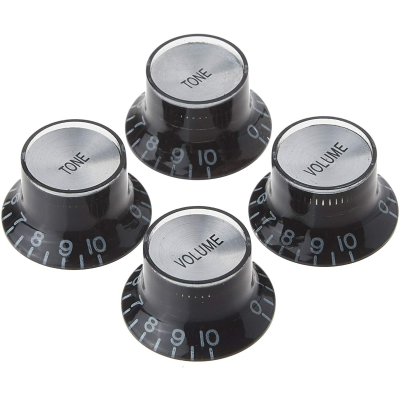 Gibson Top Hat Knobs w/ Silver Metal Insert (Black)(4 pcs.) Replacement Part