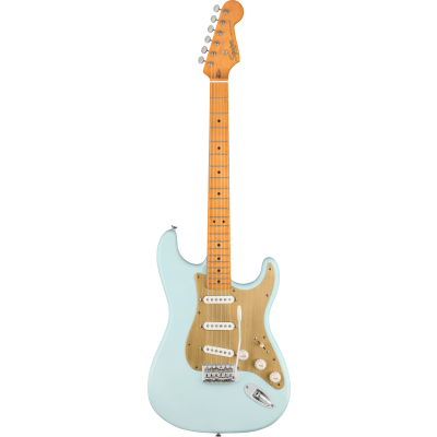 Squier 40th Anniversary Stratocaster Vintage Edition, MN, Gold Anodized Pickguard, Satin Sonic Blue
