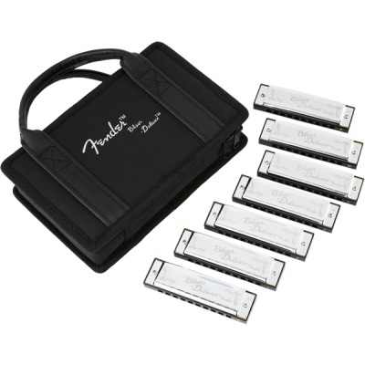 Fender Blues DeVille Harmonica, Pack of 7, with Case