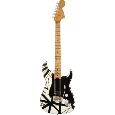 EVH Striped Series '78 Eruption, Maple Fingerboard, White with Black Stripes Relic
