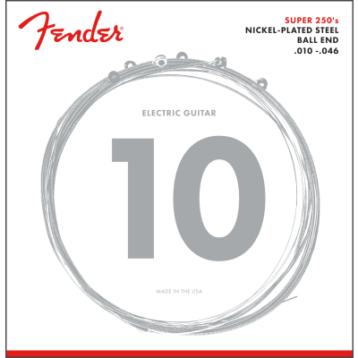 Fender Super 250 Guitar Strings, Nickel Plated Steel, Ball End, 250R Gauges .010-.046, (6)