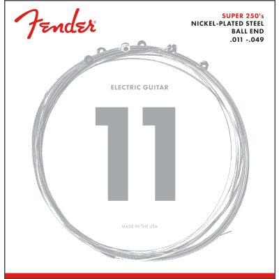 Fender Super 250 Guitar Strings, Nickel Plated Steel, Ball End, 250M Gauges .011-.049, (6)