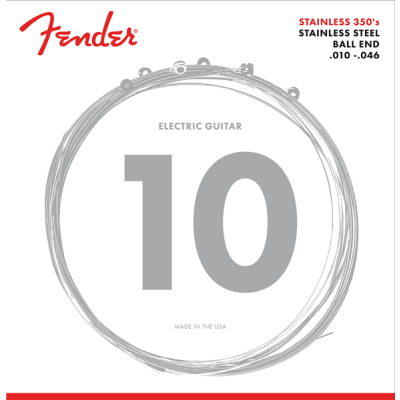 Fender Stainless 350's Guitar Strings, Stainless Steel, Ball End, 350R Gauges .010-.046, (6)