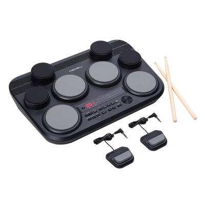 Medeli DD225 tafeldrum met 7 pads, aanslaggevoelig, 2 x padpedalen, incl. drumsticks