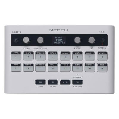 Medeli MR101S rhythm machine, 16 touch sensitive pads, OLED display, USB-C or battery powered, incl. pedal