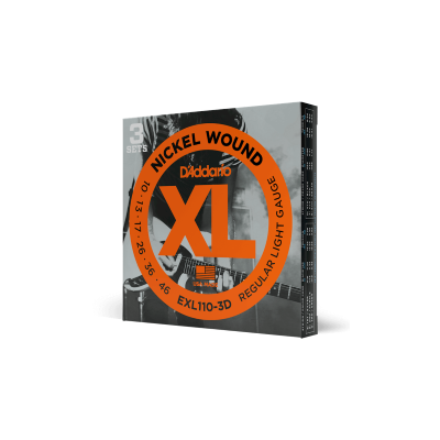 D'Addario EXL110-3D Nickel Wound Electric Guitar Strings, Regular Light, 10-46, 3 Sets