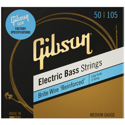 Gibson Long Scale Brite Wire Electric Bass Strings, 4-String, Roundwound Medium