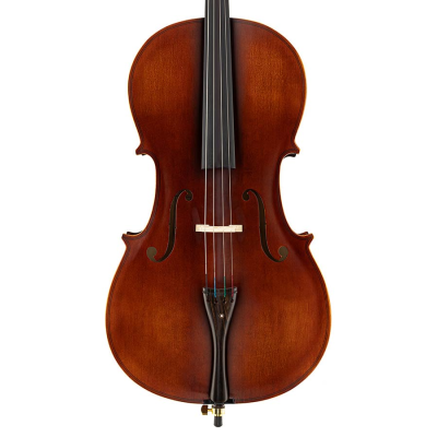 Leonardo LC-1314 cello-outfit 1/4, gelamineerd met gebrande achterkant en zijkanten, ebbenhouten beslagen, tas en strik