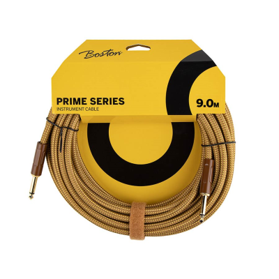 Boston GCRT-90 Prime Series geweven mantel instrumentenkabel jack-jack, 9,0 meter, geel tweed