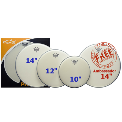 Remo PP-0110-BA ProPack (10", 12", 14" Ambassador Coated + FREE 14" BA-0114-00)