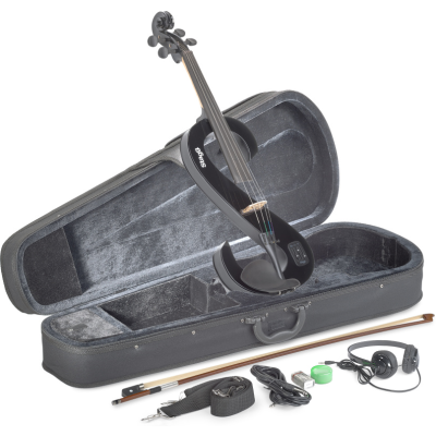 Stagg EVA 4/4 BK 4/4 elektrische altvioolset met S-vormige altviool, softcase en hoofdtelefoon