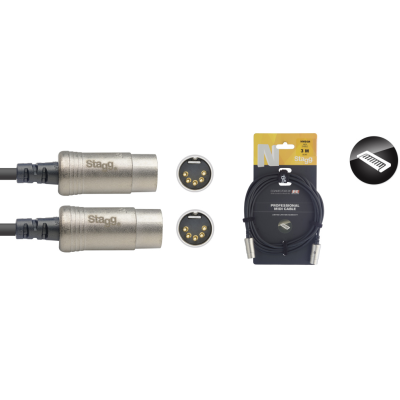 Stagg NMD3R N-Serie MIDI-kabel DIN/DIN (m/m), 3 m