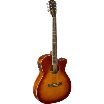 J.N. Guitars BES-ACE DCB Dark cherry burst elektro-akoestische gitaar, auditoriummodel, met massief sparren top, Bessie-serie