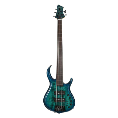 Sire Basses M7+ A5F/TBL M7 2nd Gen Series Marcus Miller basgitaar, fretloos, 5-snarig, elzen + massief esdoorn, transparant blauw