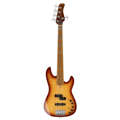 Sire Basses P10+ A5/TS P10 Series Marcus Miller basgitaar, 5-snarig, elzen met massieve gevlamde esdoorn top, tobacco sunburst