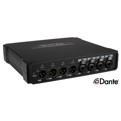 SYNQ DBT-44 Hoogwaardige analoge / DANTE®-netwerkaudiobrug met AES67-ondersteuning voor touring-toepassingen met 4 analoge in- en uitgangen