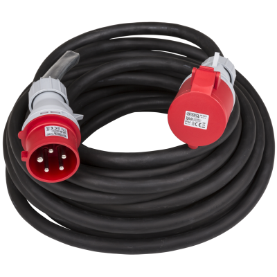 Hilec CEE-CABLE-32A-5G6-20M 5-pole CEE power extension cable with transparent heat shrink for custom labels