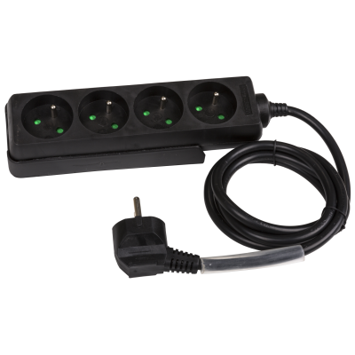 Hilec MULTISOCKET4-F Stroomverdeeldoos met 4 stopcontacten met penaarde, slede voor montage, 7cm transparante krimpkous en een 3G1,5 kabel van 1,5m