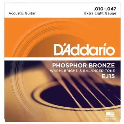 D'Addario EJ15 Phosphor Bronze Acoustic Guitar Strings, Extra Light, 10-47