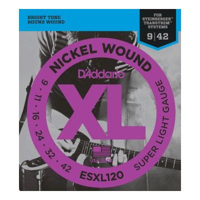 D'Addario ESXL120 Nickel Wound Electric Guitar Strings, Super Light, Double Ball End, 09-42