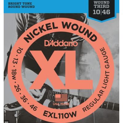 D'Addario EXL110W Nickel Wound Electric Guitar Strings, Regular Light, Wound 3rd, 10-46
