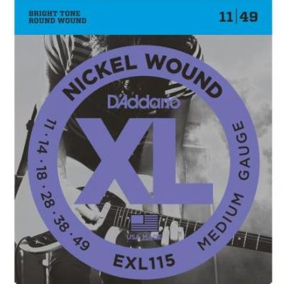 D'Addario EXL115 Nickel Wound Electric Guitar Strings, Medium/Blues-Jazz Rock, 11-49