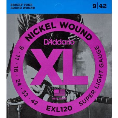 D'Addario EXL120 Nickel Wound Electric Guitar Strings, Super-Light, 09-42
