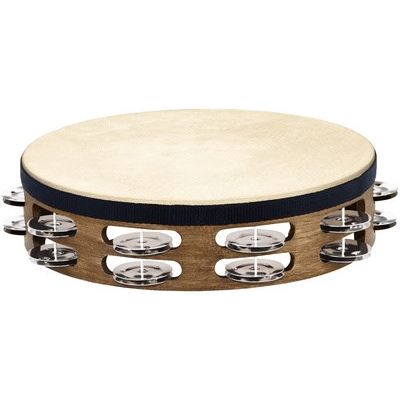 Meinl TAH2WB 10" Headed Tambourine, Double Row Jingles, Walnut Brown