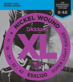 D'Addario ESXL120 Nickel Wound Electric Guitar Strings, Super Light, Double Ball End, 09-42