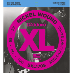 D'Addario EXL170S Nickel Wound Bass Guitar Strings, Light, 45-100, Short Scale